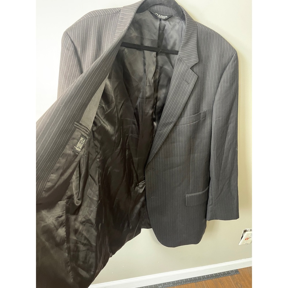Jos. A. Bank Mens 46L Pinstripe Blazer 100% Wool Charcoal Gray Suit Jacket Long